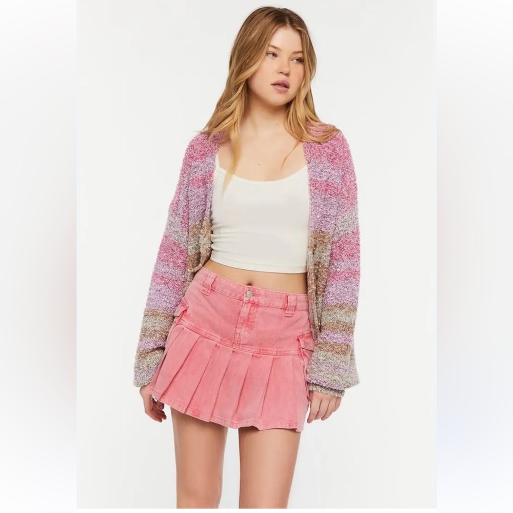 FOREVER 21 DROP WAIST PLEATED DENIM MINI SKIRT